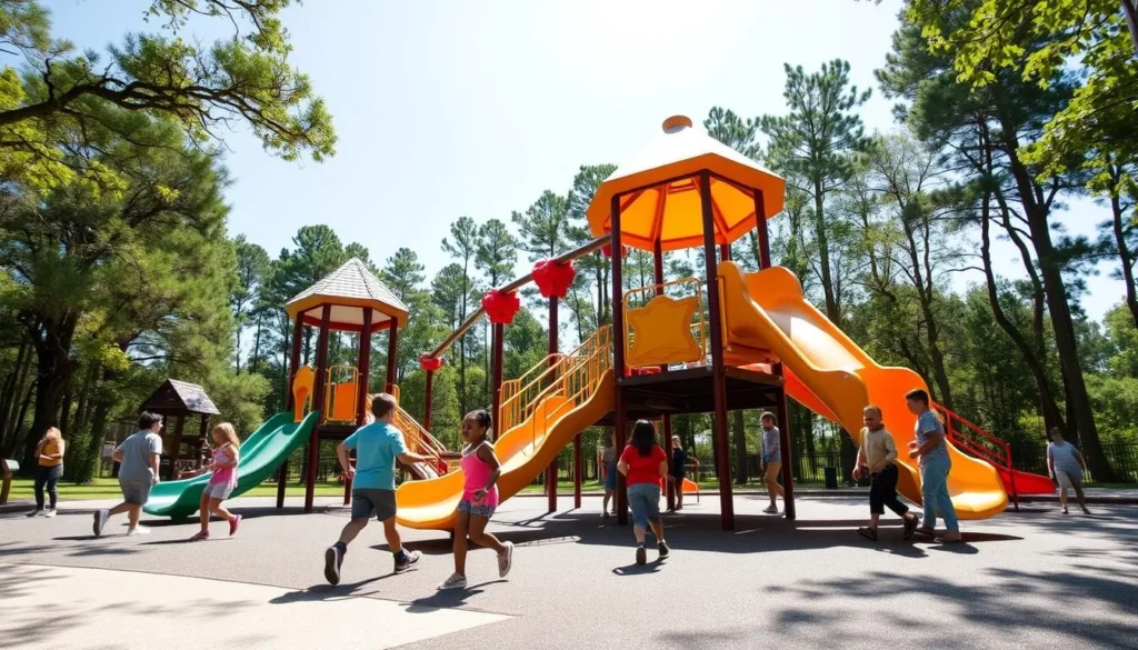 Children's playground at Chemin-A-Haut State Park Louisiana showing modern play equipment
