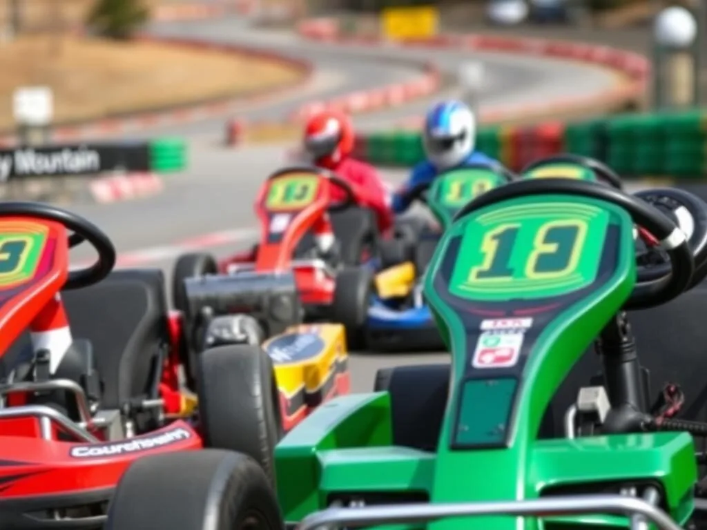 Close-up of go-karts at Tussey Mountain Pennsylvania track Close-up of go-karts at Tussey Mountain Pennsylvania track