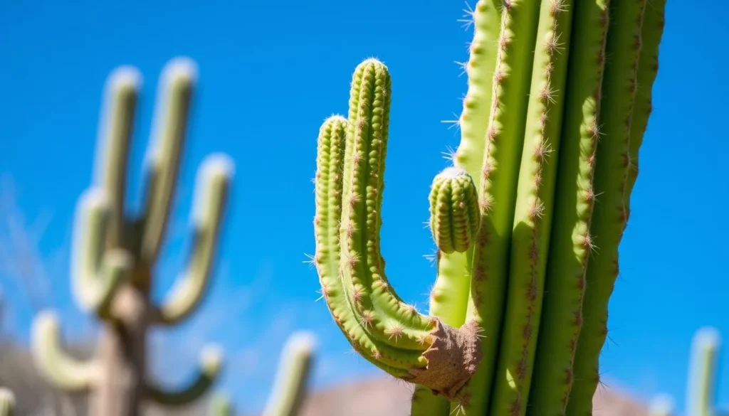 Close-up of organ pipe cactus showing the distinctive multiple stems growing from a central base