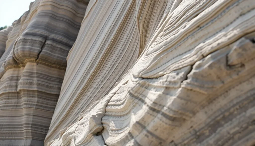 Close-up of the unique layered volcanic tuff formations at Tent Rocks showing geological details