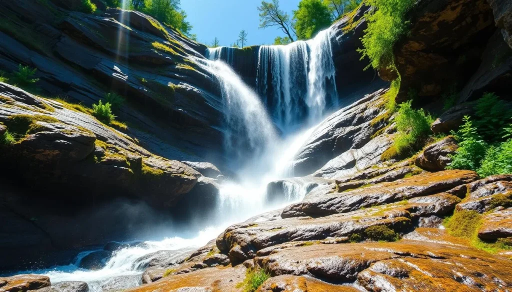 Close-up view of Ingram Falls cascading down rocky cliff face
