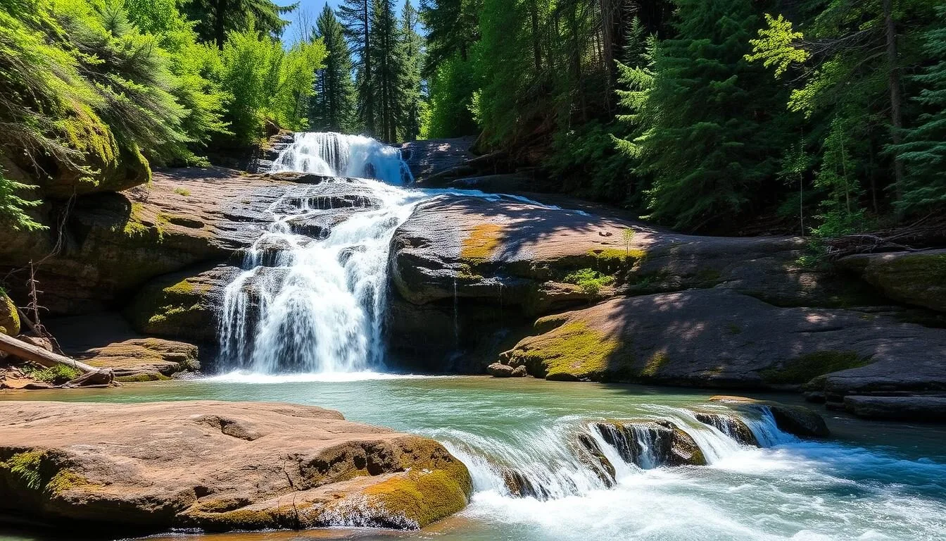 Coal-Creek-Falls-waterfall-cascading-through-lush-green-forest-in-Colorado Coal Creek Falls waterfall cascading through lush green forest in Colorado