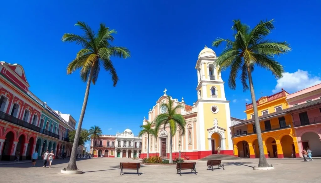Colonial architecture in Remedios, Cuba near Yaguajay