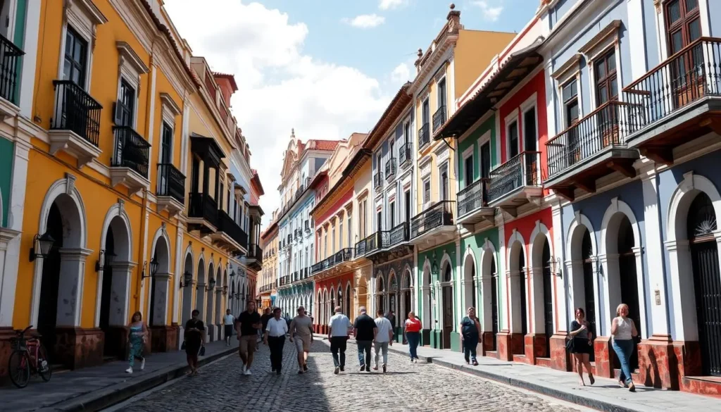 Colonial architecture in Santo Domingo's Colonial Zone with colorful buildings