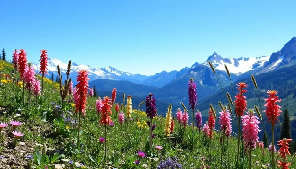 Colorado Trail in summer with wildflowers blooming and clear mountain views