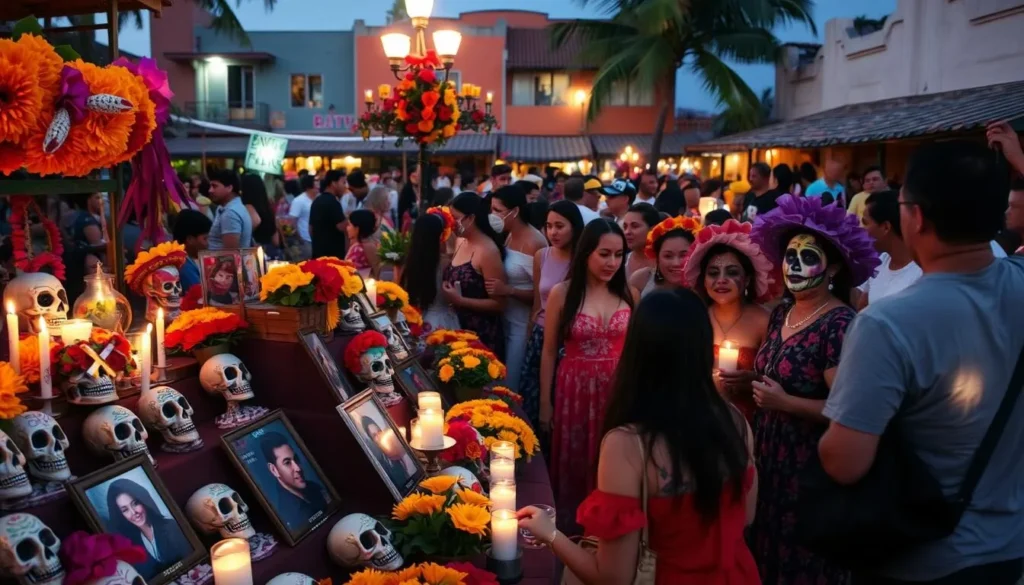 Colorful Day of the Dead (Dia de los Muertos) celebration in Sayulita with traditional altars and decorations