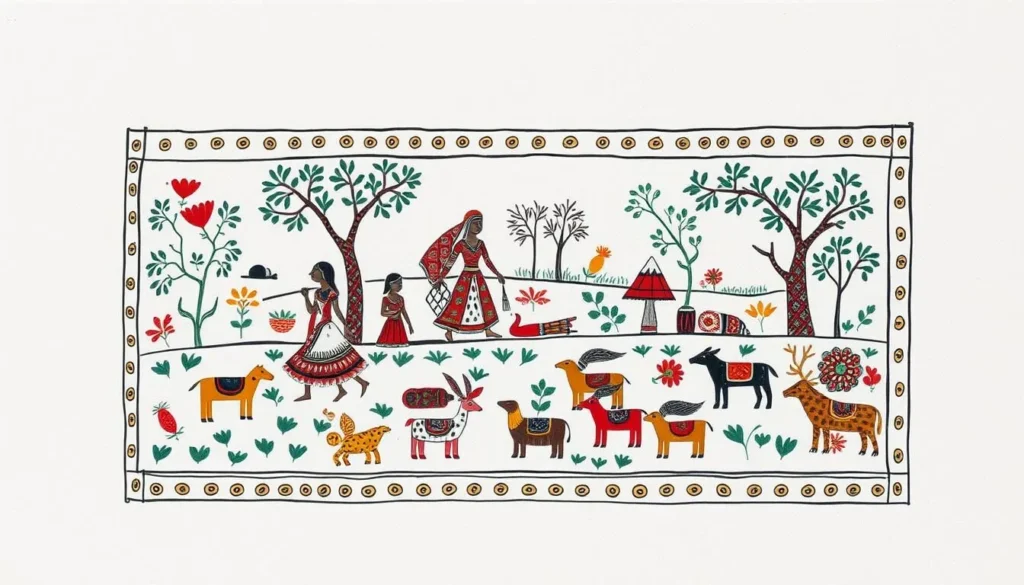 Colorful Madhubani painting depicting traditional Bihari folk art Colorful Madhubani painting depicting traditional Bihari folk art