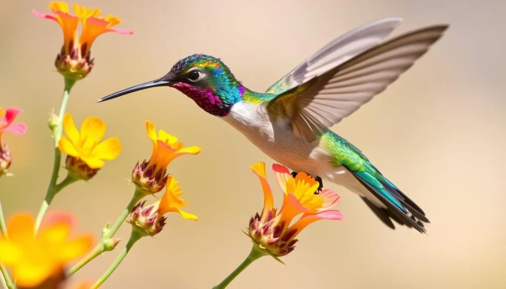 Colorful hummingbird feeding on wildflowers in the Santa Rita Mountains Colorful hummingbird feeding on wildflowers in the Santa Rita Mountains