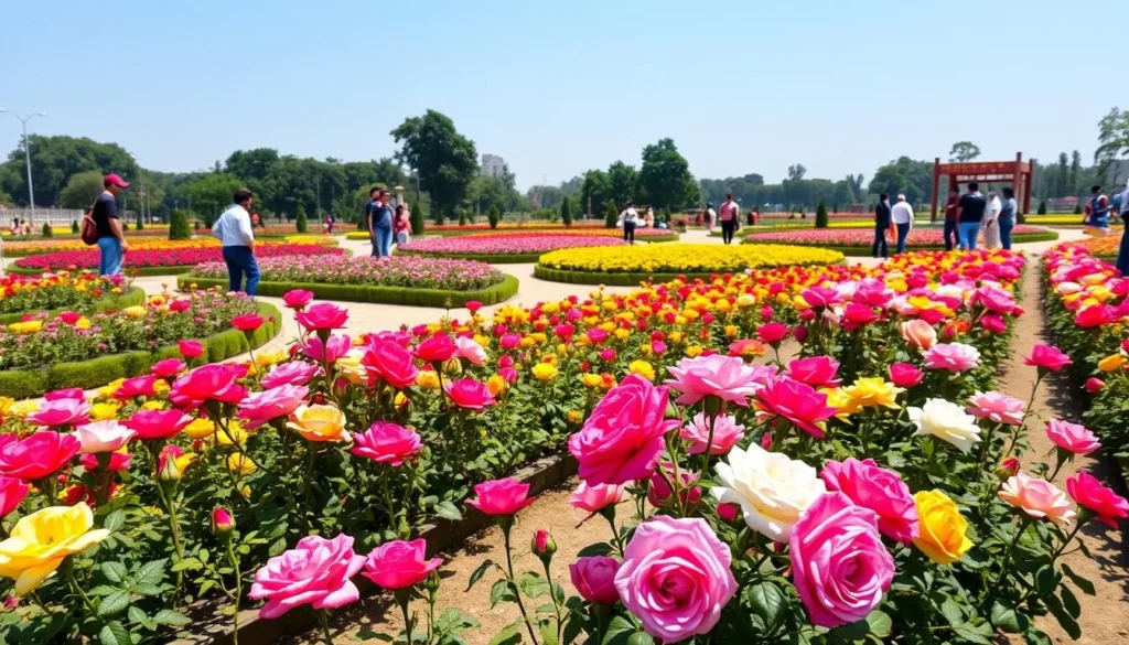 Colorful roses in bloom at the Zakir Hussain Rose Garden in Chandigarh Colorful roses in bloom at the Zakir Hussain Rose Garden in Chandigarh