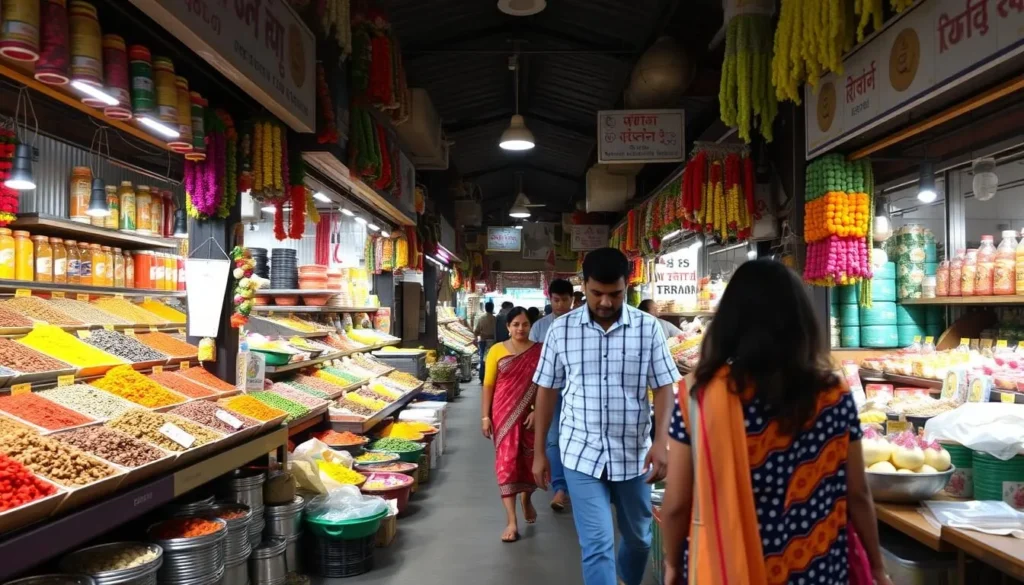 Colorful spices and flower stalls at the bustling Devaraja Market