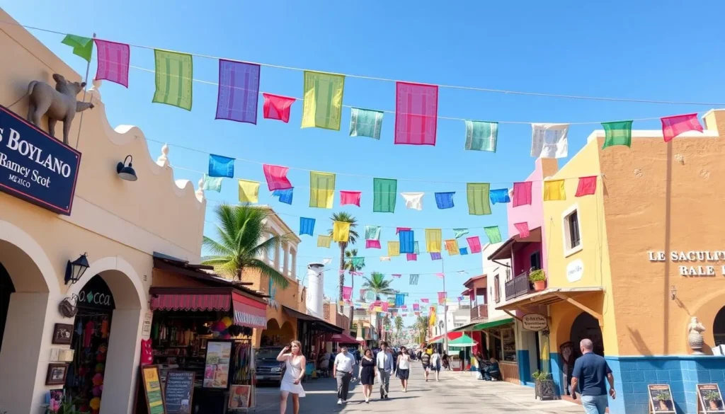 Colorful streets of Sayulita Mexico with shops and cafes