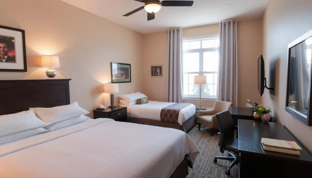 Comfortable hotel accommodation in Ruston Hills with modern amenities and warm decor