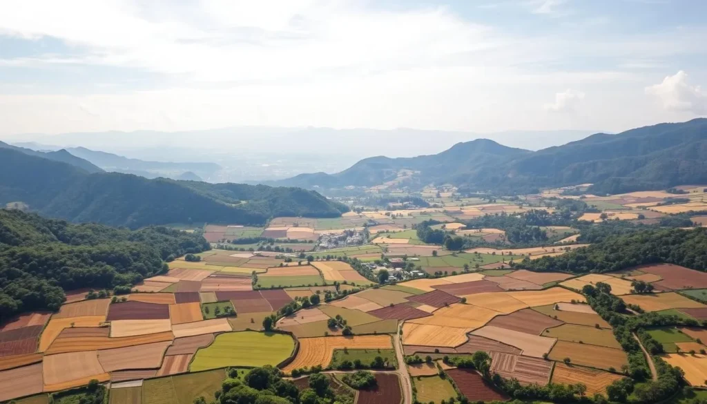 Constanza valley landscape near Jarabacoa Dominican Republic with agricultural fields