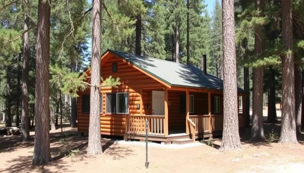 Cozy cabin accommodation near South Yuba River surrounded by pine trees