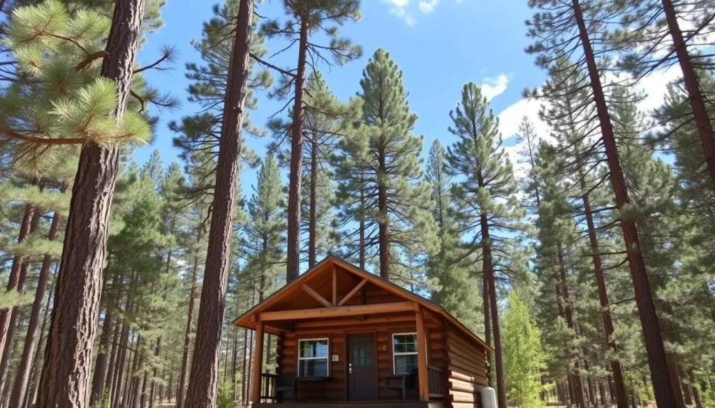 Cozy cabin accommodation near Tonto Natural Bridge State Park Arizona surrounded by pine trees Cozy cabin accommodation near Tonto Natural Bridge State Park Arizona surrounded by pine trees