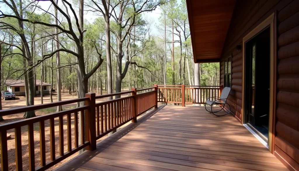 Cozy cabin accommodations at Tickfaw State Park with forest views