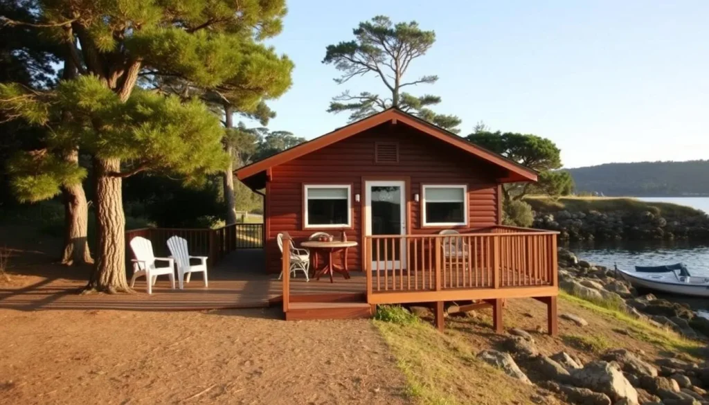 Cozy waterfront cottage accommodation near Tomales Bay with deck overlooking the water