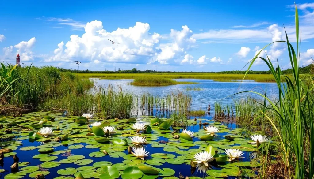 Crooked Tree Wildlife Sanctuary wetlands near Community Baboon Sanctuary Belize