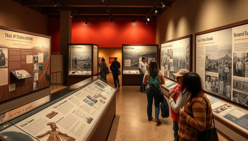 Cultural exhibit about the Trail of Tears history with artifacts and educational displays Cultural exhibit about the Trail of Tears history with artifacts and educational displays