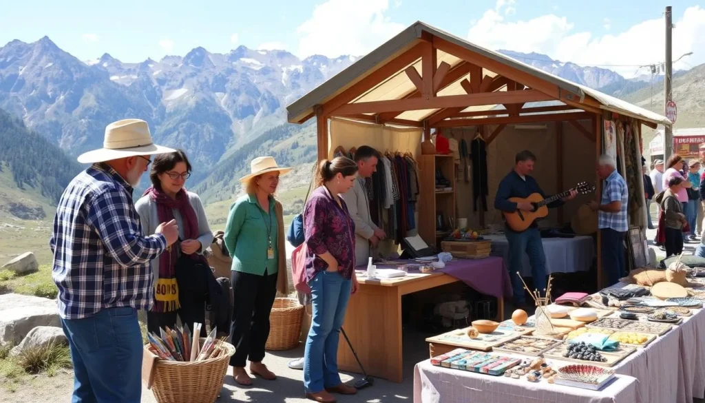 Cultural festival with local artisans and music in mountain setting