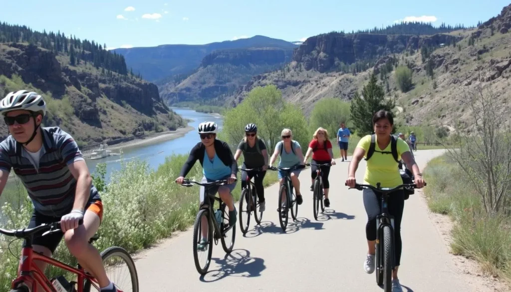 Cyclists and pedestrians sharing the Glenwood Canyon Recreation Path responsibly Cyclists and pedestrians sharing the Glenwood Canyon Recreation Path responsibly