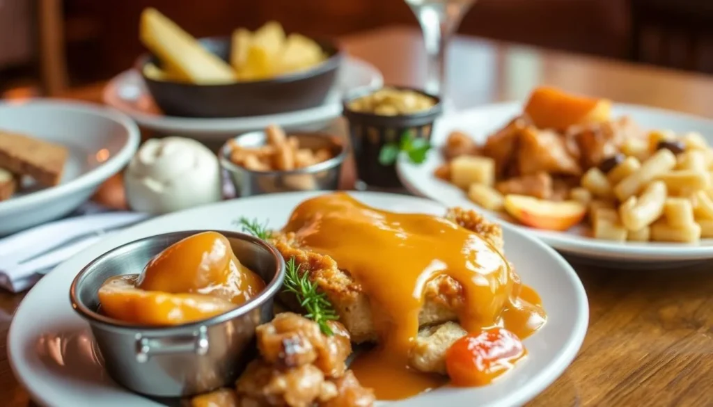 Delicious Southern cuisine at a local Ruston Hills restaurant featuring peach-inspired dishes