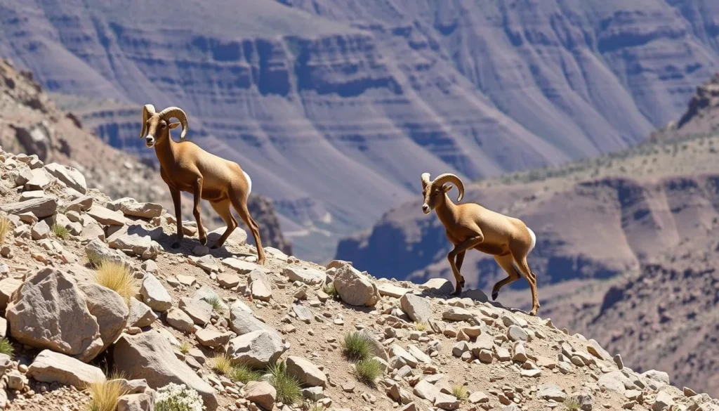 Desert bighorn sheep on rocky slopes in Gunnison Gorge Conservation Area Desert bighorn sheep on rocky slopes in Gunnison Gorge Conservation Area