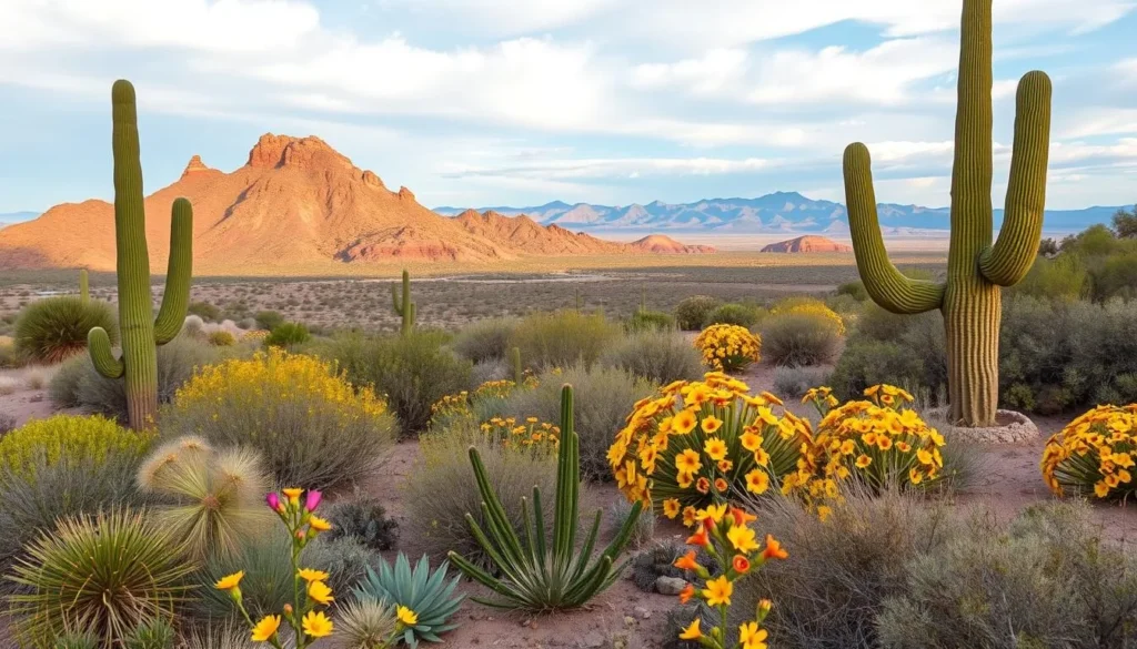 Desert landscape at Picacho Peak State Park with blooming wildflowers in spring