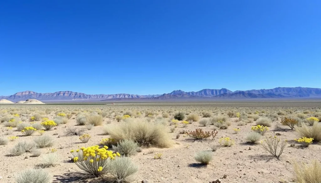 Desert landscape in Gold Butte National Monument during spring with some desert wildflowers Desert landscape in Gold Butte National Monument during spring with some desert wildflowers
