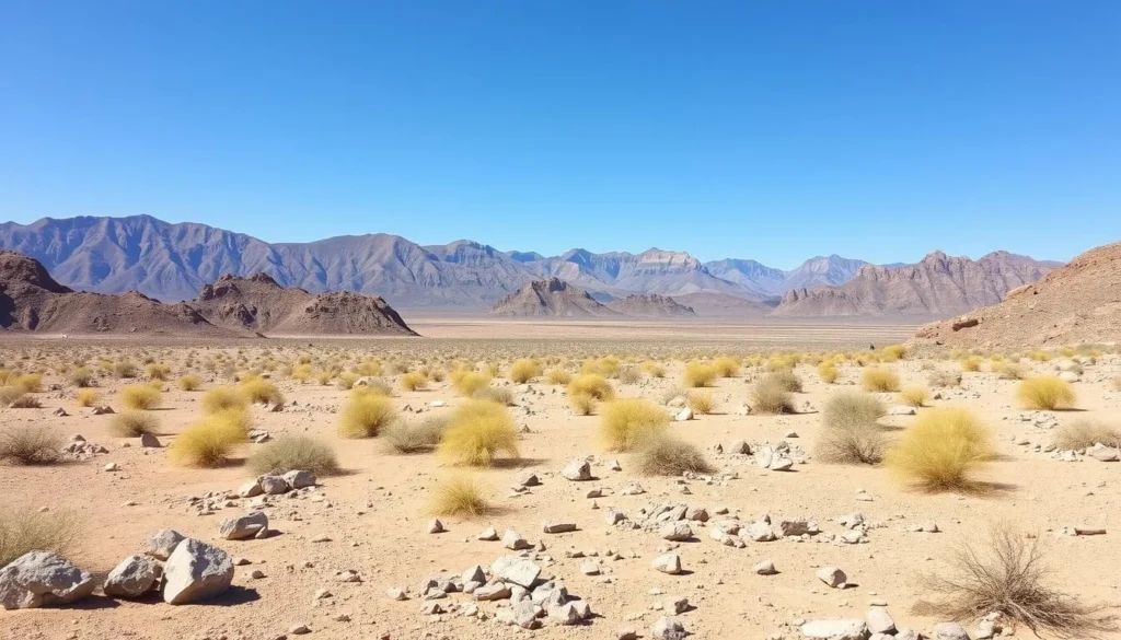 Desert landscape in Tecopa showing the arid environment visitors need to prepare for Desert landscape in Tecopa showing the arid environment visitors need to prepare for