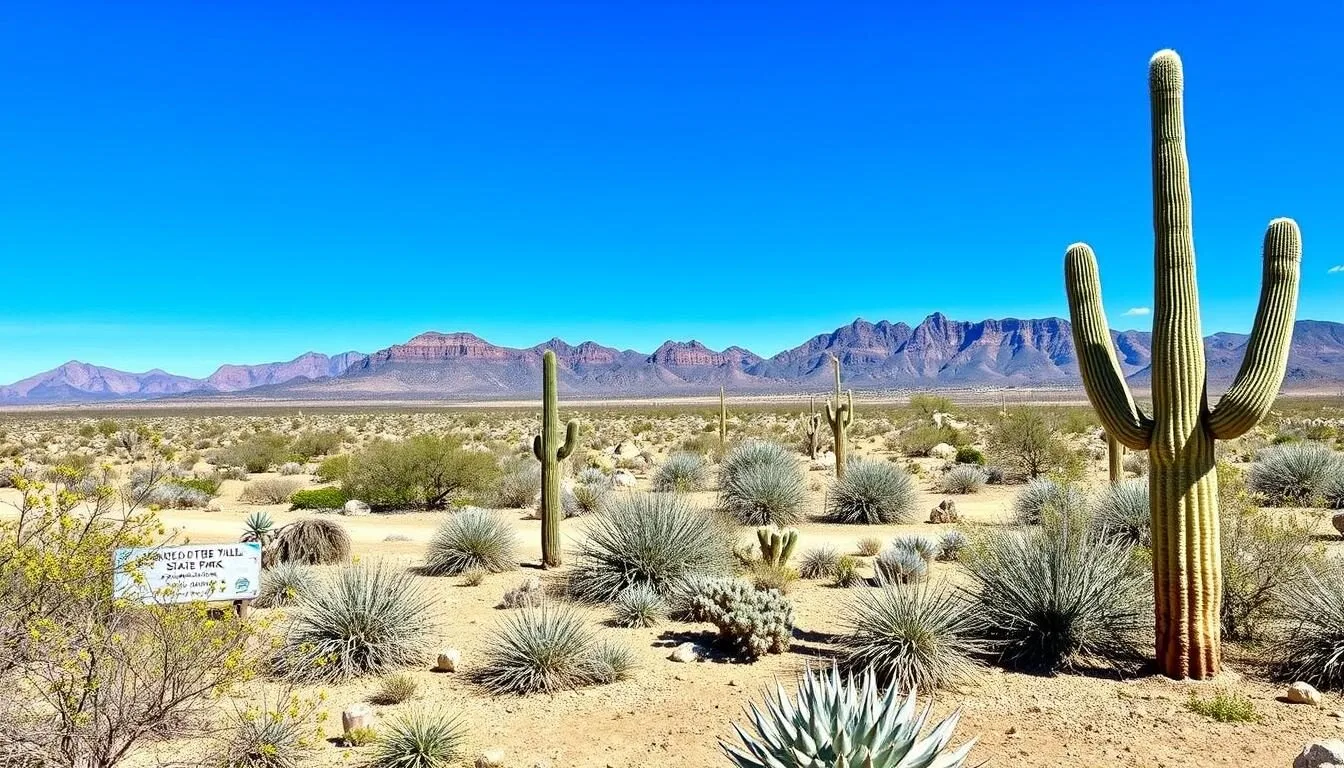 Desert-landscape-with-mountains-in-the-background-at-Pancho-Villa-State-Park Desert landscape with mountains in the background at Pancho Villa State Park