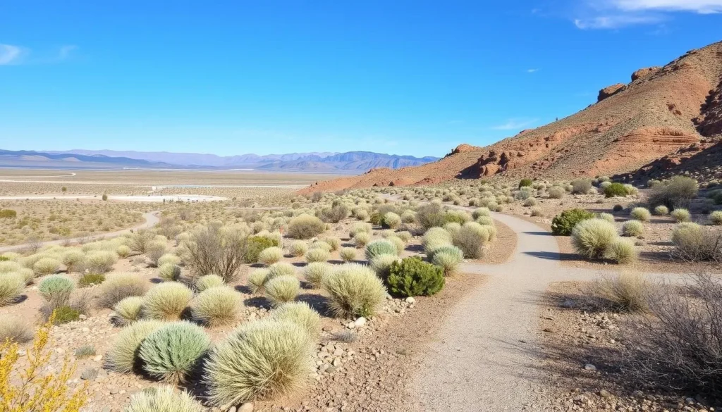 Desert terrain surrounding Fish Lake Valley Hot Springs Nevada with clear paths
