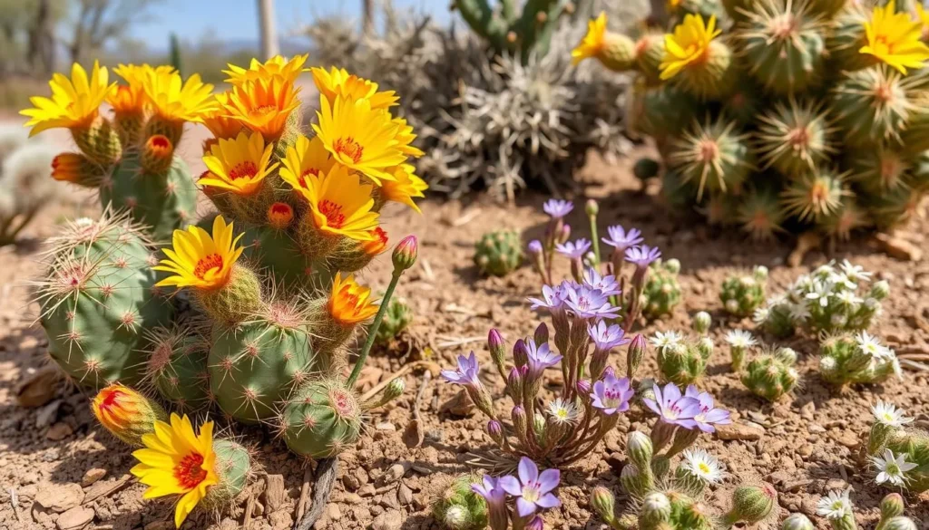 Desert wildflowers and cacti in bloom at Oliver Lee Memorial State Park
