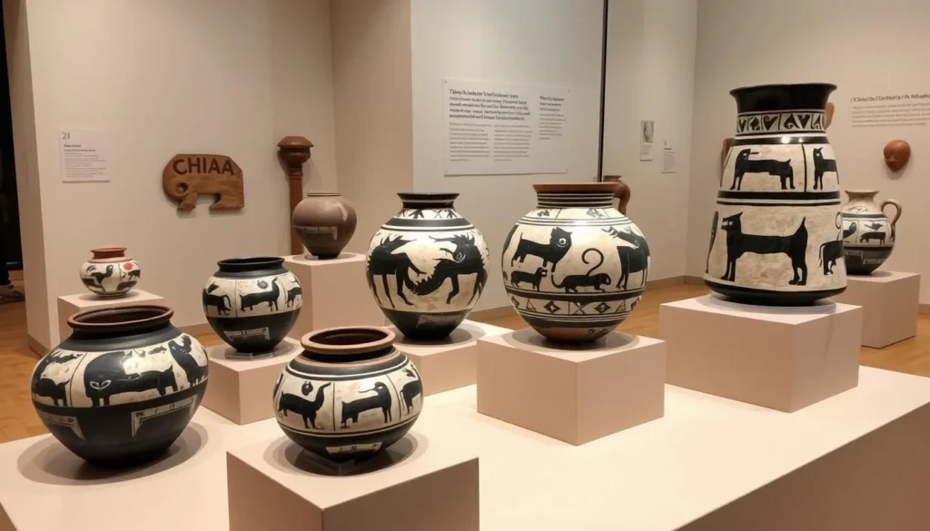 Display of Mimbres pottery and indigenous artifacts from the region Display of Mimbres pottery and indigenous artifacts from the region