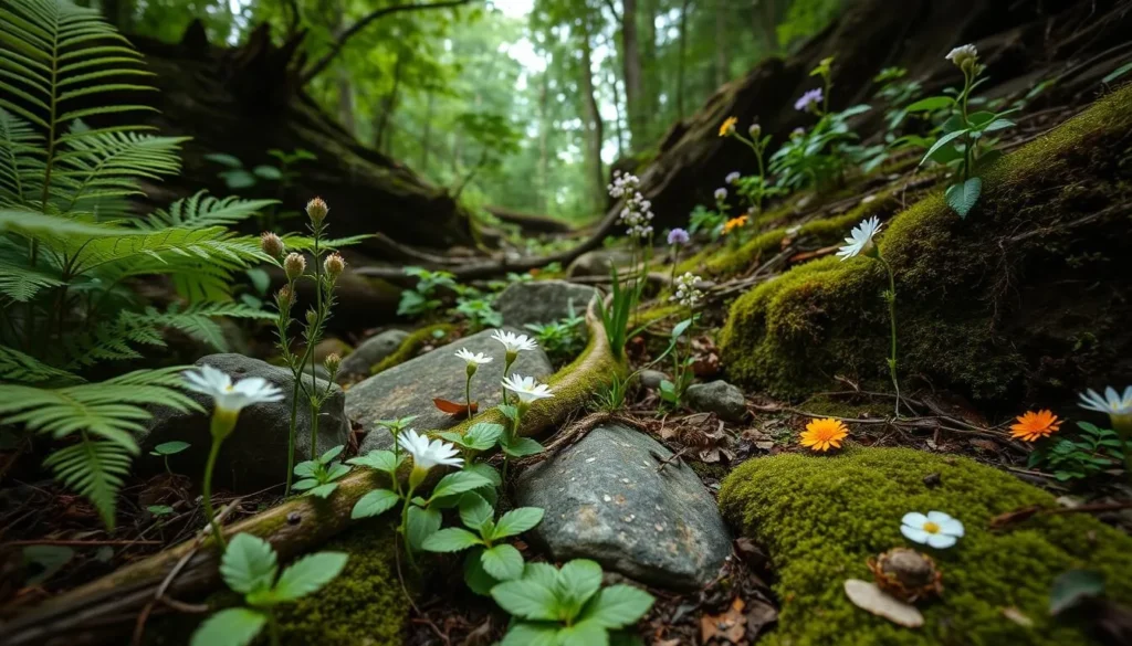 Diverse ecosystem in Trail of Tears State Forest showing unique plant life and natural features Diverse ecosystem in Trail of Tears State Forest showing unique plant life and natural features