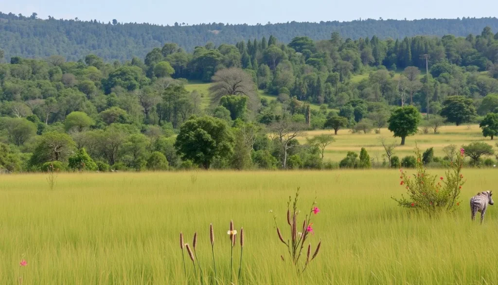 Diverse forest landscape in Kanha National Park showing sal trees and meadows
