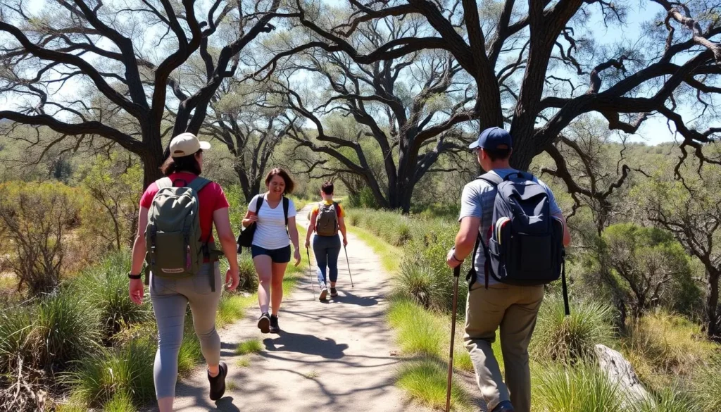 Diverse group of hikers exploring a trail at Woodson Bridge State Recreation Area