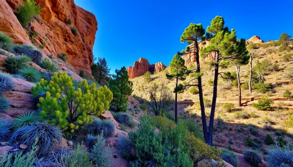 Diverse plant life and natural beauty along the hiking trails at Walnut Canyon National Monument