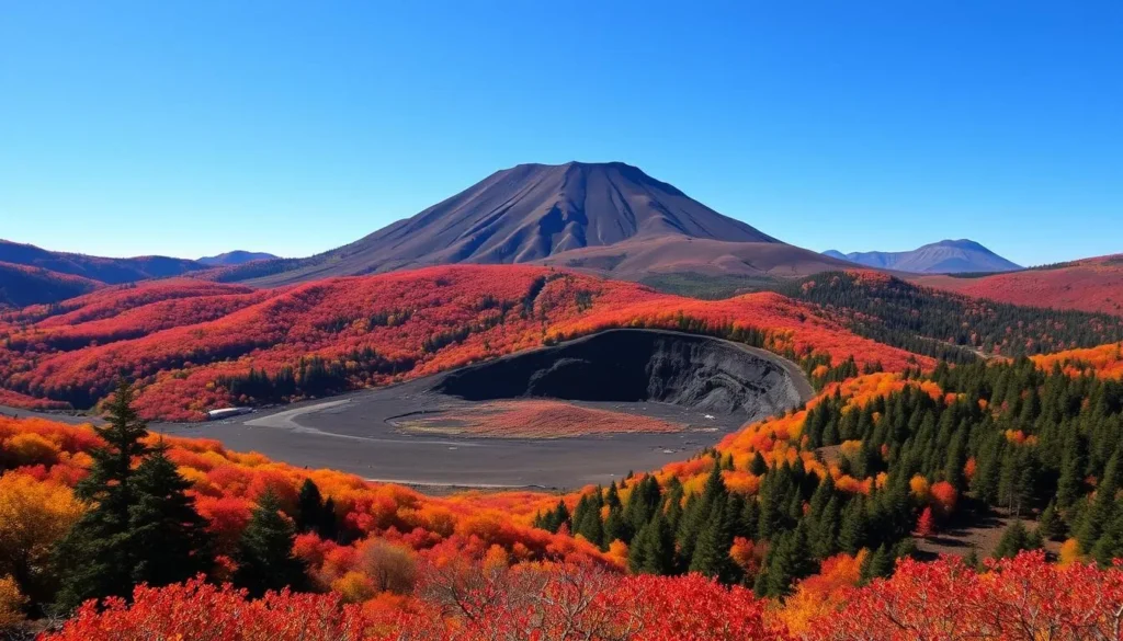 Dotsero Volcano in fall with colorful autumn foliage surrounding the crater Dotsero Volcano in fall with colorful autumn foliage surrounding the crater