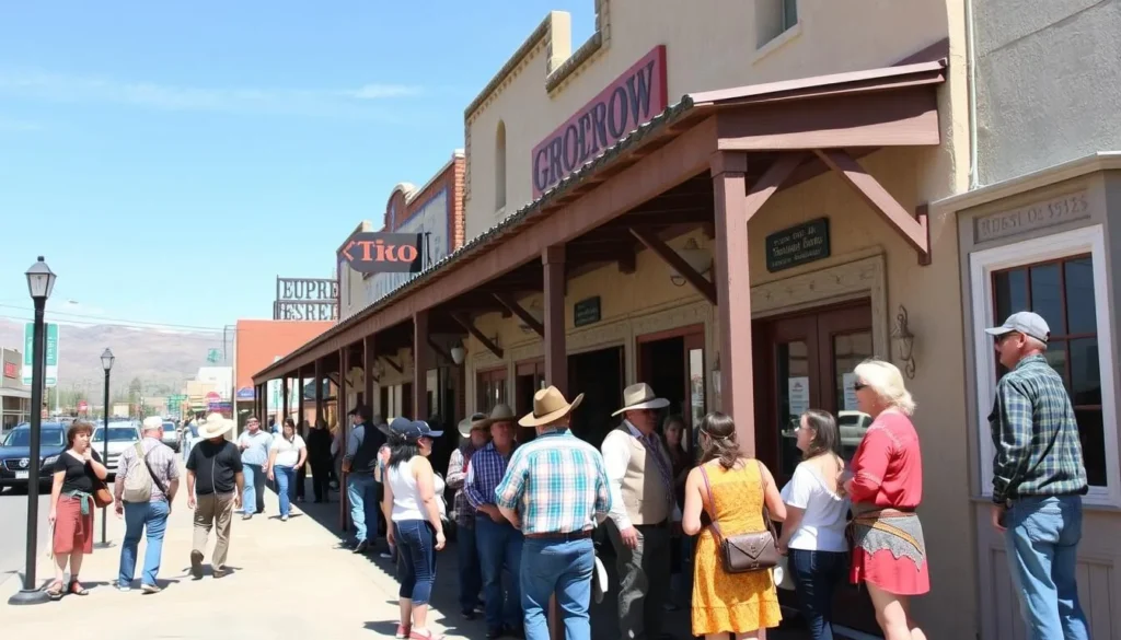 Downtown Elko street scene with locals and visitors interacting Downtown Elko street scene with locals and visitors interacting