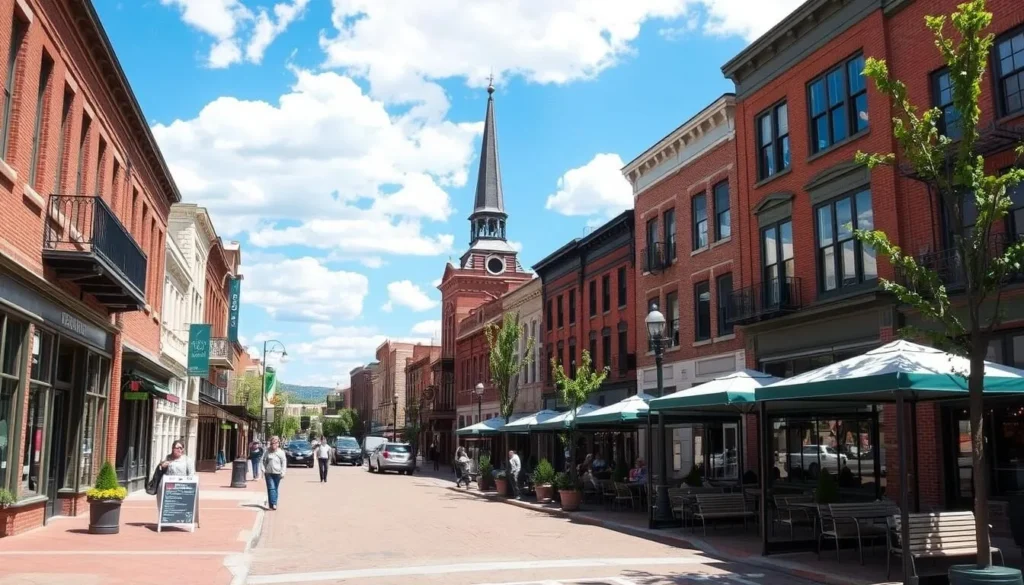 Downtown Fort Collins with historic buildings and outdoor dining
