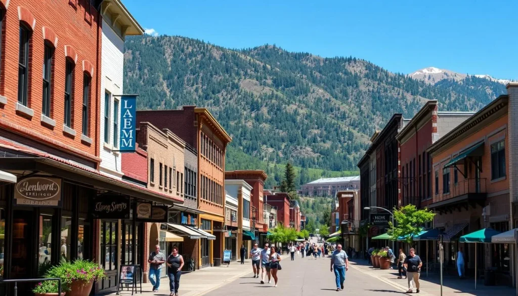 Downtown Glenwood Springs with historic buildings and mountain backdrop Downtown Glenwood Springs with historic buildings and mountain backdrop
