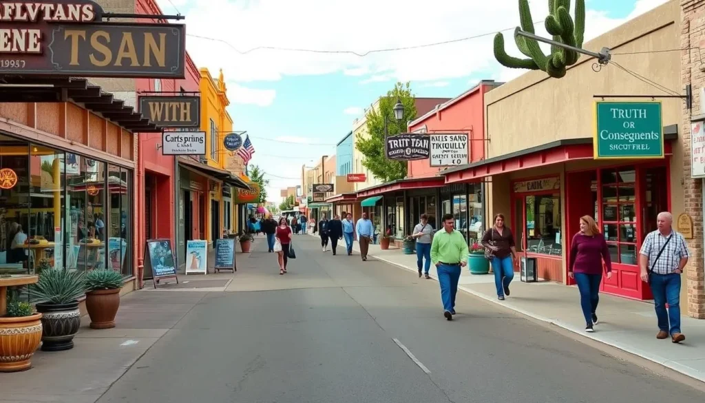 Downtown Truth or Consequences showing shops, galleries, and cafes Downtown Truth or Consequences showing shops, galleries, and cafes