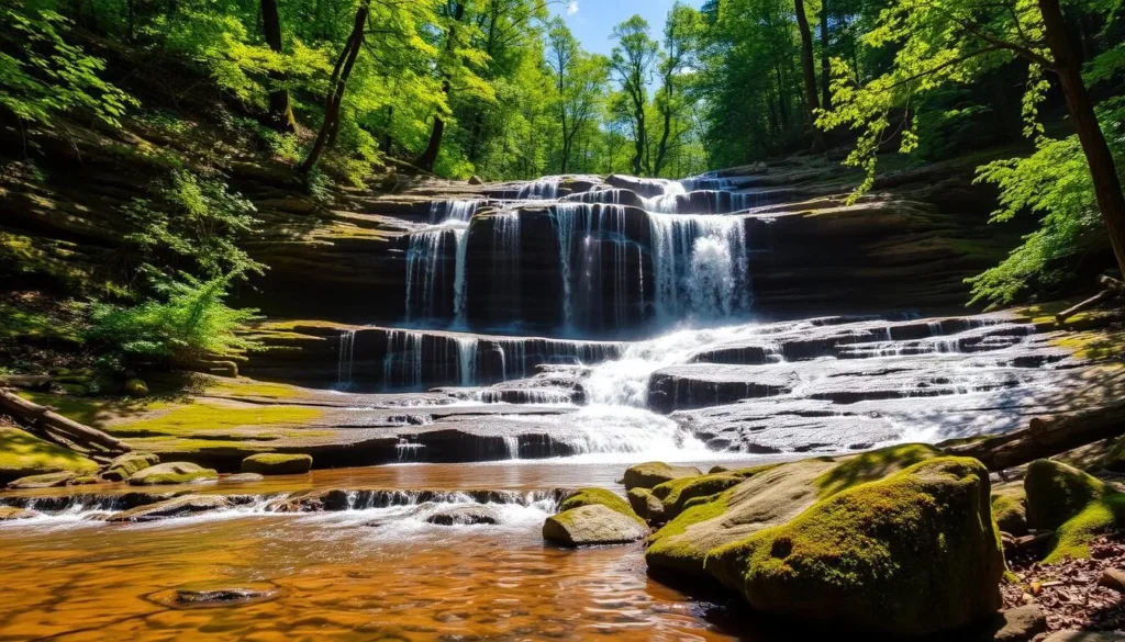 Dry Run Falls in Loyalsock State Forest near Worlds End State Park with water cascading over rocks