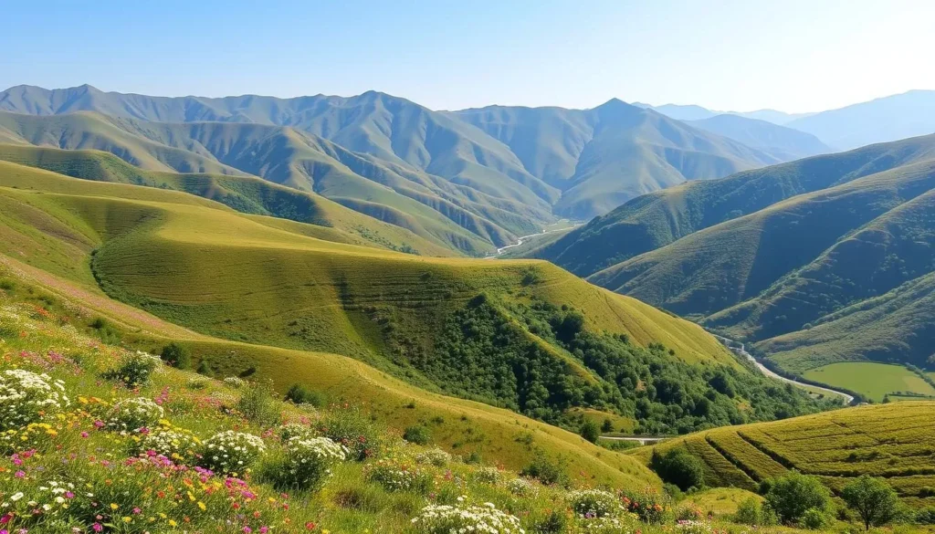 Dzukou Valley with rolling hills and seasonal wildflowers