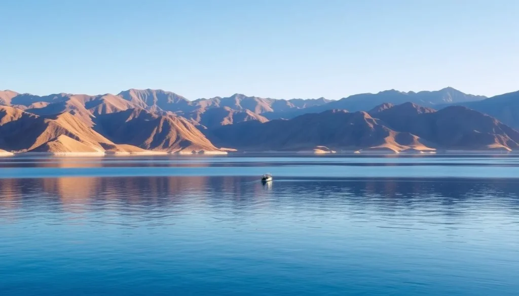 Echo Canyon Reservoir with mountains in background and recreational activities Echo Canyon Reservoir with mountains in background and recreational activities