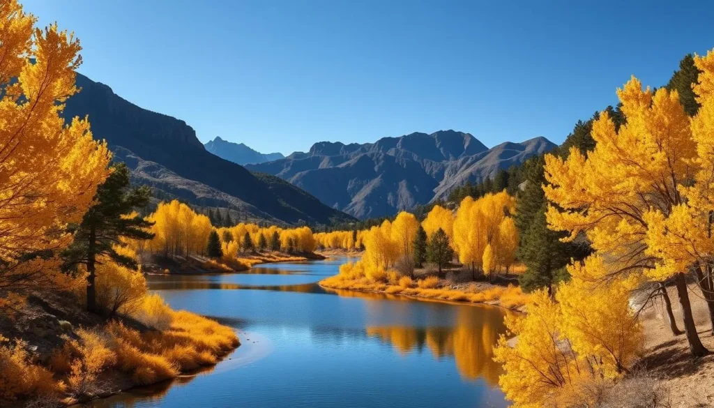 Echo Canyon State Park Nevada in autumn with fall colors around the reservoir Echo Canyon State Park Nevada in autumn with fall colors around the reservoir