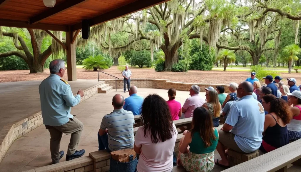 Educational demonstration at Sam Houston Jones State Park's outdoor amphitheater