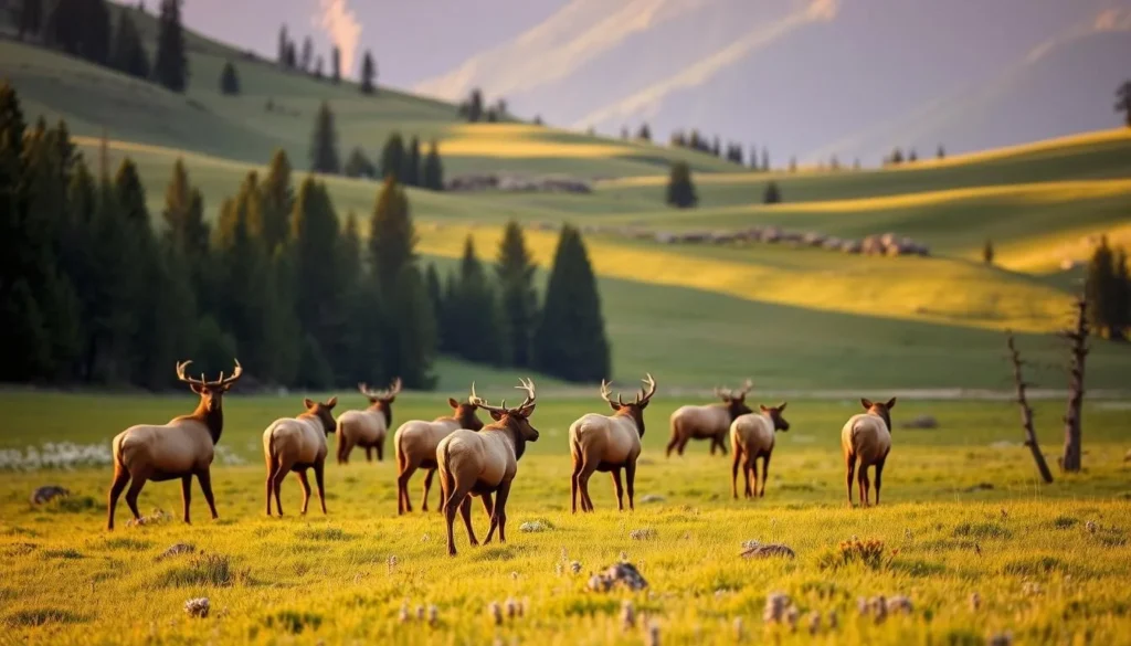 Elk herd grazing in a meadow along the Flat Tops Trail Scenic Byway Elk herd grazing in a meadow along the Flat Tops Trail Scenic Byway