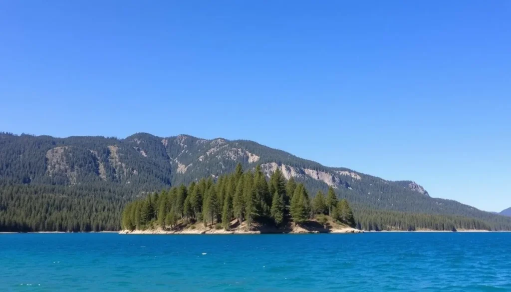 Emerald Bay State Park view with Fannette Island visible in the turquoise waters Emerald Bay State Park view with Fannette Island visible in the turquoise waters